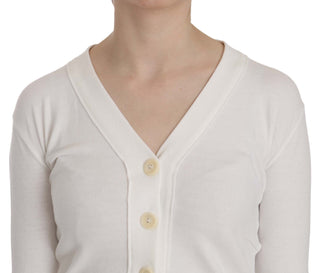 BYBLOS Elegant White V-Neck Cropped Cardigan Blouse