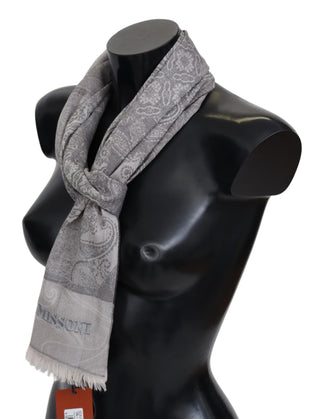 Missoni Elegant Paisley Wool Scarf in Gray