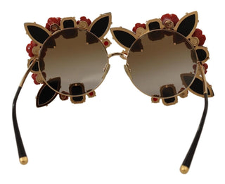 Dolce & Gabbana Elegant Round Metal Sunglasses with Rose Detail