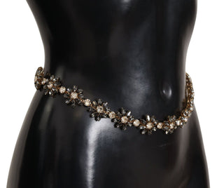 Dolce & Gabbana Elegant Crystal Daisy Chain Leather Belt