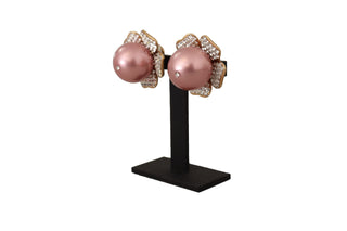 Dolce & Gabbana Elegant Floral Crystal Pearl Clip-On Earrings