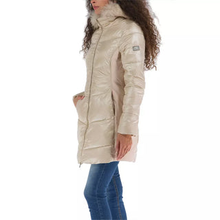 Yes Zee Elegant Beige Padded Jacket with Fur Hood