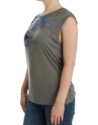 Costume National Chic Sleeveless Gray Top with Blue Detailing