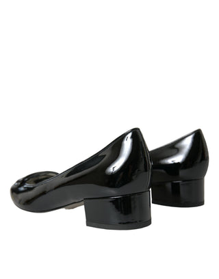 Dolce & Gabbana Black Patent Leather Block Heels Pumps Shoes