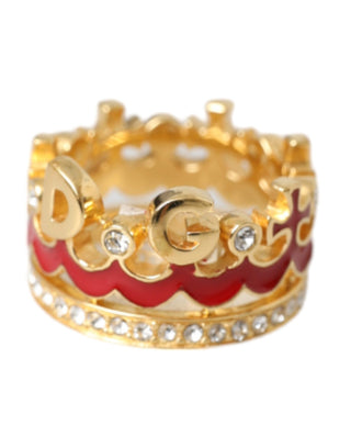 Dolce & Gabbana Gold Tone BrassCrystal Enamel DG CROWN Statement Ring