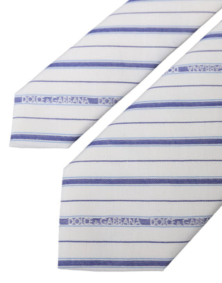 Dolce & Gabbana White Blue Stripes Silk Adjustable Tie