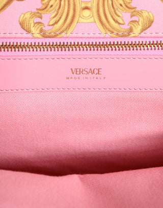 Versace Pink Printed Large Fabric Leather Shopping Tote Bag