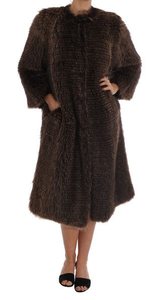 Dolce & Gabbana Elegant Brown Raccoon Fur Knee-Length Coat