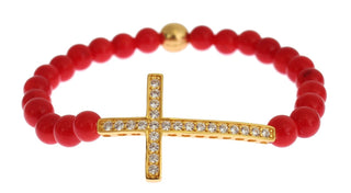 Nialaya Elegant Gold and Red Coral Beaded Bracelet